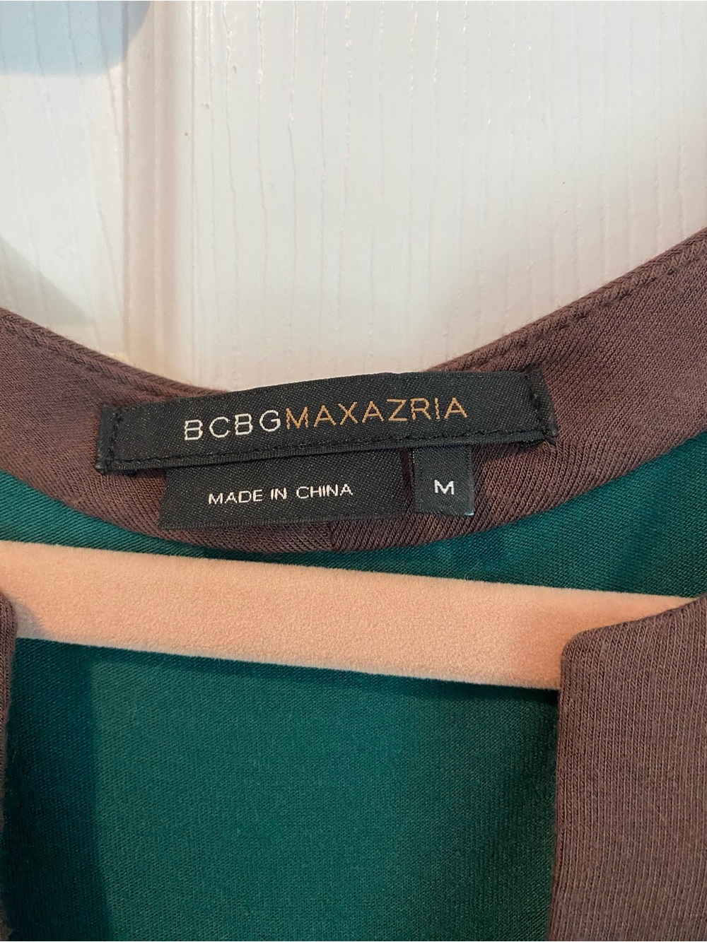 BCBGMaxAzria Teal V-Neck Tunic with Brown and White Trim - Picture 4 of 6